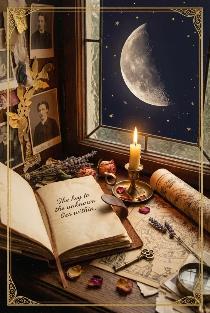 An open journal on a candlelit windowsill at night