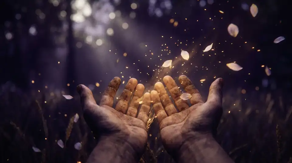 Cupped hands holding a warm glow of light